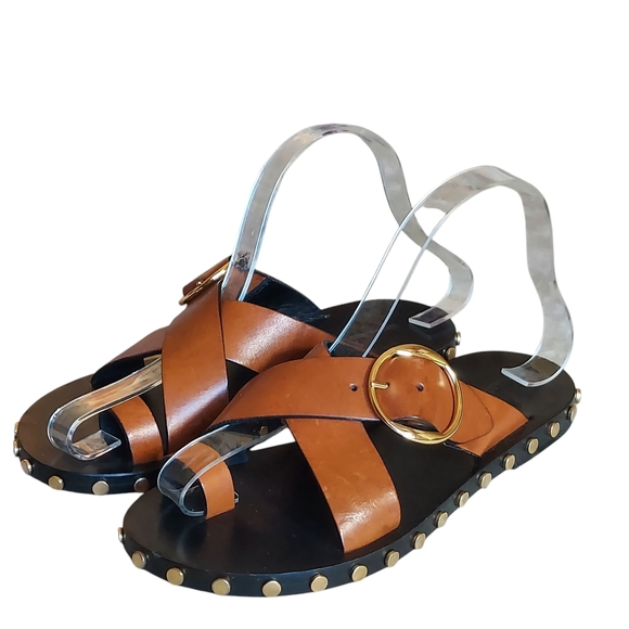 Isabel Marant Jolda Brown leather crossover straps with Gold Buckle Studded - Picture 1 of 16